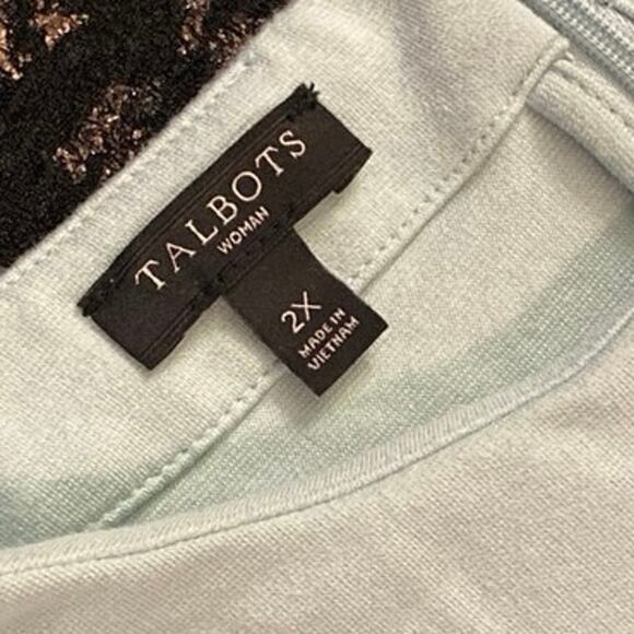 Talbots Woman 2X XXL Light Blue Black Striped blouse 3/4 sleeve Zip Back Peplan - Picture 3 of 10